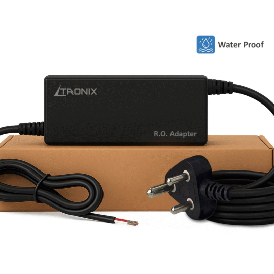 LTRONIX 24V 2.5A RO Adapter black water‑resistant SMPS power supply for RO UV UF water purifiers with two‑pin plug and box.