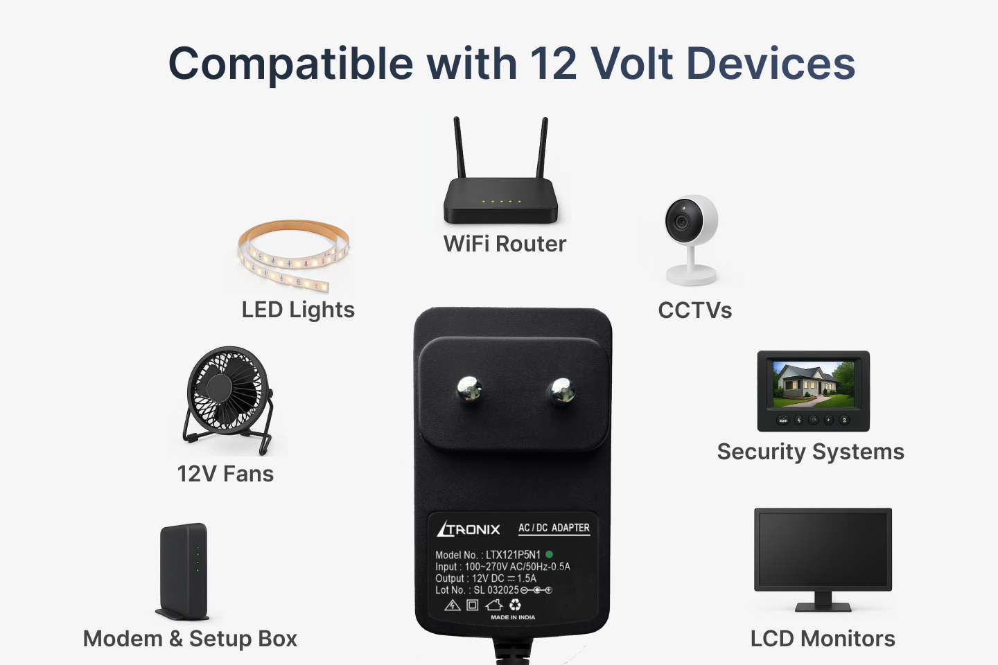 12V 1.5A Power Adapter, Dual Pin - Image 3