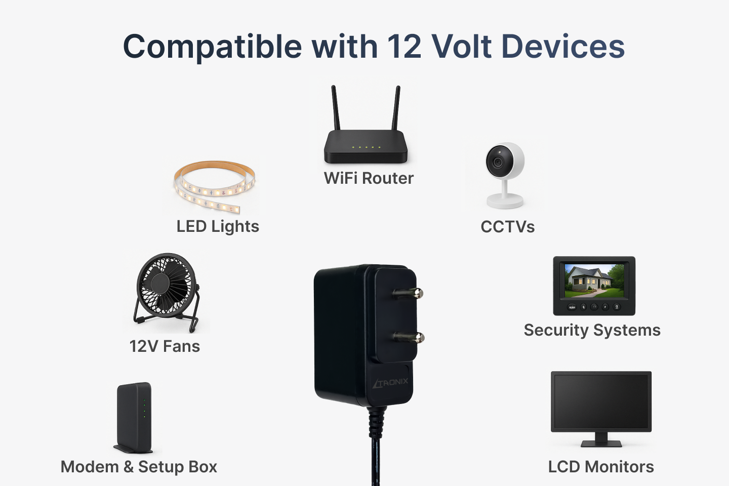 12V 1A Power Adapter, Dual Pin - Image 2