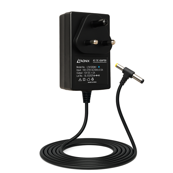 LTRONIX 12V 2A Power Adapter 24W DC Power Supply with Dual Pin Connectors