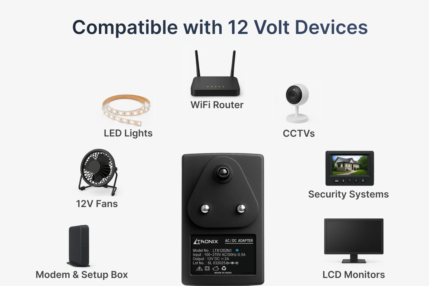 12V 2A Power Adapter, Dual Pin - Image 2