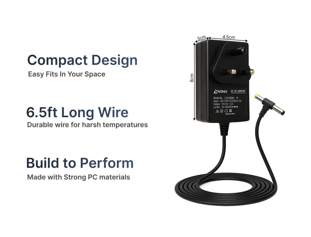 LTRONIX 12V 2A Adapter (24W)| Dual Pin Power for Router/CCTV